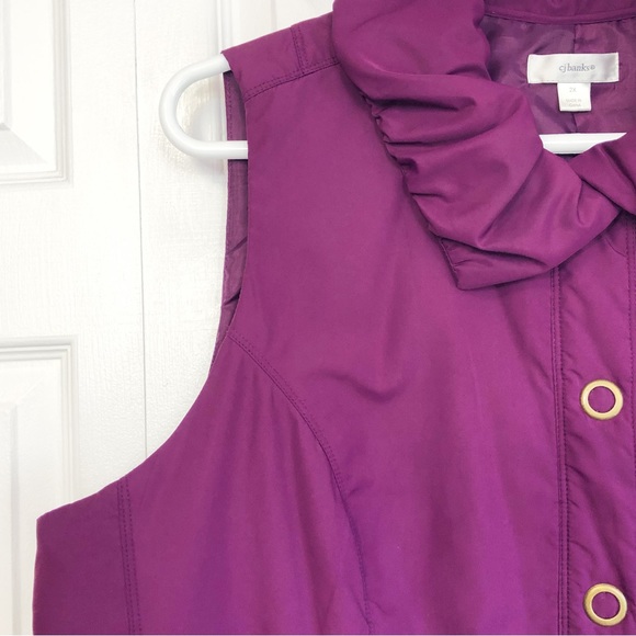 CJ Banks Purple Sleeveless Ruffle Collared Snap Front Lightweight Vest 2X - Picture 6 of 15
